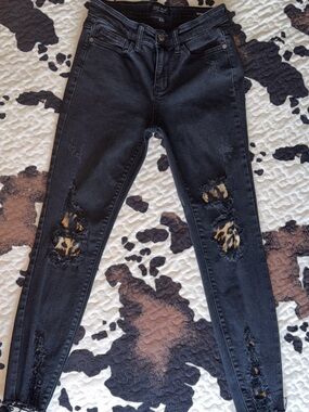 Judy Blue Black Skinny Jeans with Leopard Patch Detail
